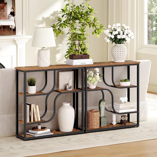 Rustic brown shelves on HOOBRO entryway table