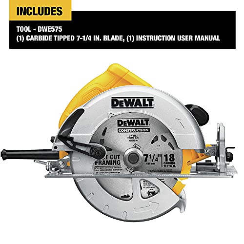 DEWALT DWE575 yellow circular saw base view