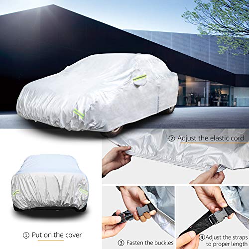 Adjustable fastening straps for secure car cover placement