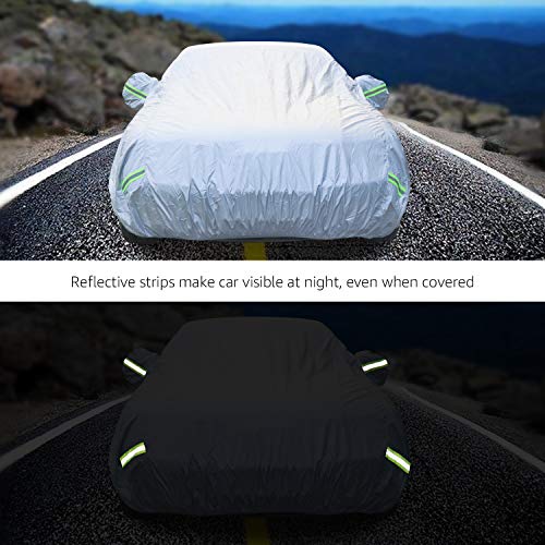 Side mirror pockets on silver protective car cover