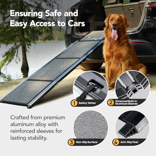 PetThem aluminum dog ramp extended for car access