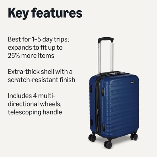 Navy Blue hardside carry-on luggage side profile