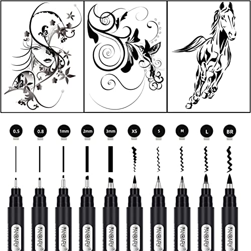 Close up of black ink brush tip calligraphy markers