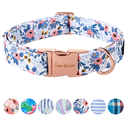 Unique style paws Dog Collar Blue Flower side view