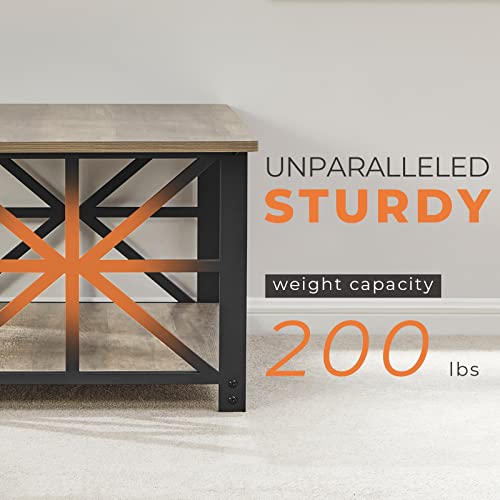 Side profile of GreenForest Grey Wash storage table