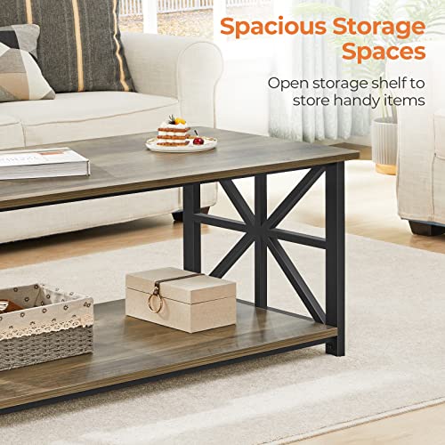 GreenForest coffee table with items on storage shelf