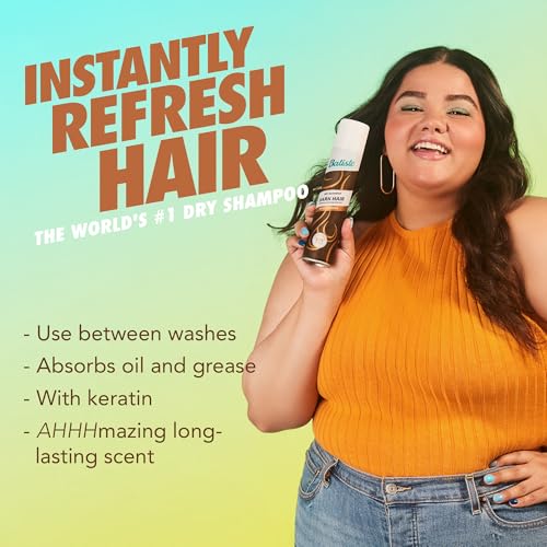 Dark colored dry shampoo spray application
