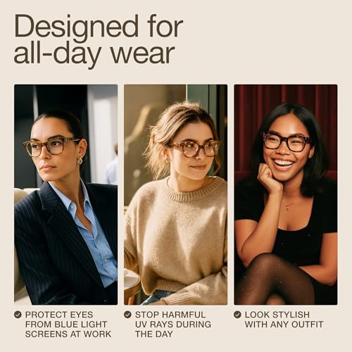 Model wearing oversized miyya blue light glasses