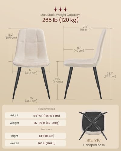 Front view of VASAGLE dining chair with chenille fabric