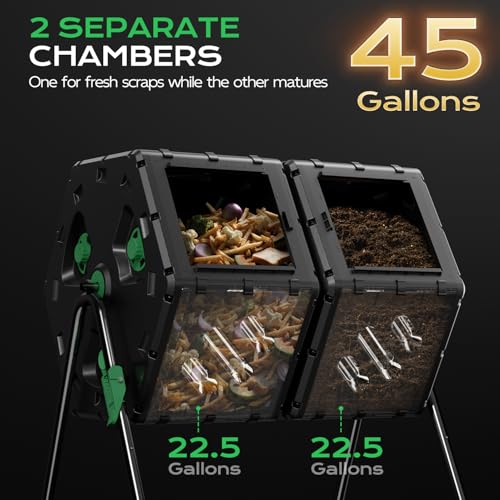 Dual chamber compost bin with rotation lock clips