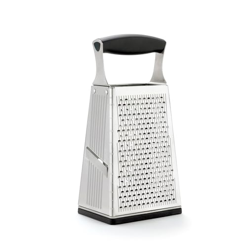 Side view of Cuisipro stainless steel grater showing grating surface