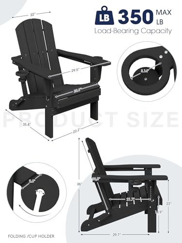 Side profile of KINGYES black folding Adirondack chair