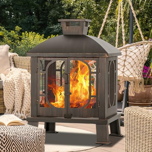 Panovue 45 inch high metal chiminea front view