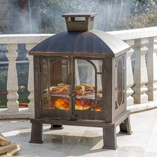Panovue fire pit with grill attachment
