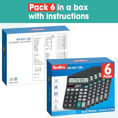 Six YesBes calculators arranged on a desk