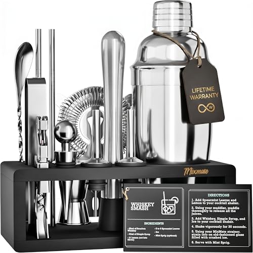 MixMate 15-piece cocktail kit with wood stand