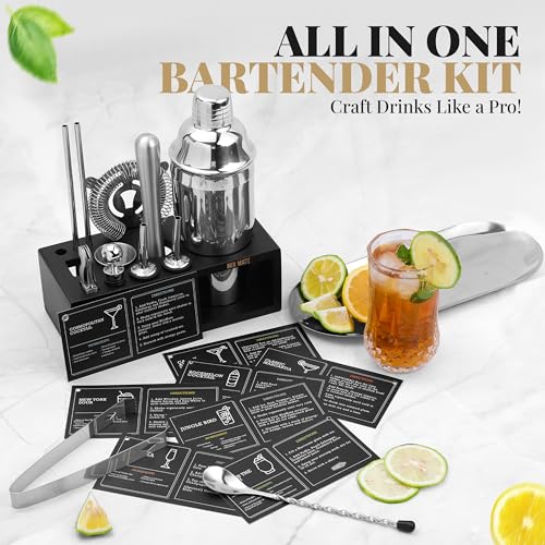 Bartender kit recipe book and accessories