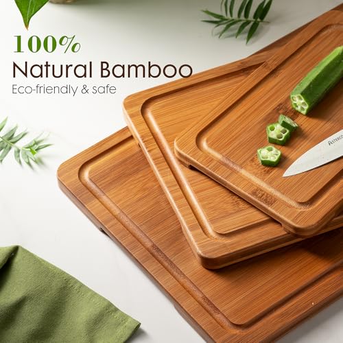 Close up of bamboo cutting board juice grooves