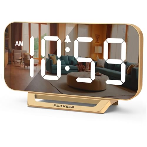 Peakeep Slim Digital Mirror Aesthetic Alarm Clock front view