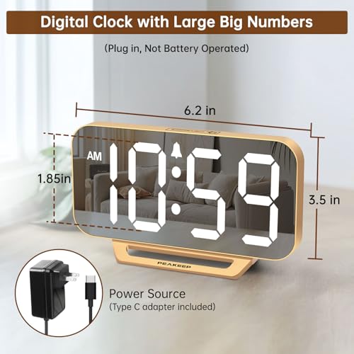 Peakeep MHP6030 gold digital alarm clock display