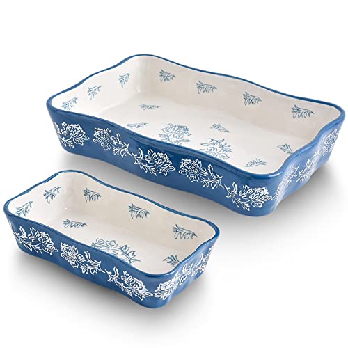 Wisenvoy 2-Pcs Blue Ceramic Casserole Dish Set top view