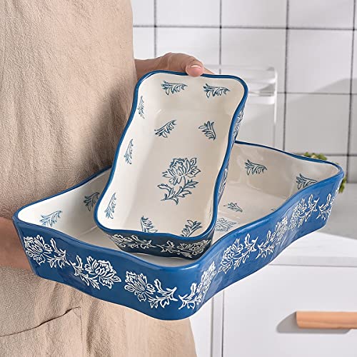 Wisenvoy blue baking dish with floral pattern