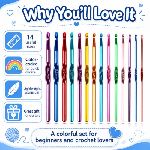 Multicolor crochet needles 2.0mm to 10.0mm