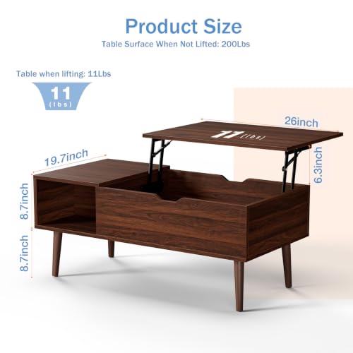 DUMOS wood lift top table elevated position