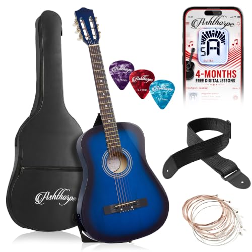Ashthorpe 38-inch Beginner Acoustic Guitar Blue full view
