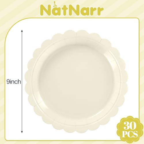 9 inch cream paper plates with scalloped edges