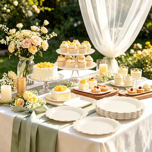Close up of cream party plates