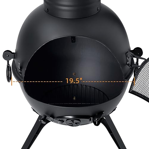 Black iron chiminea with mesh door