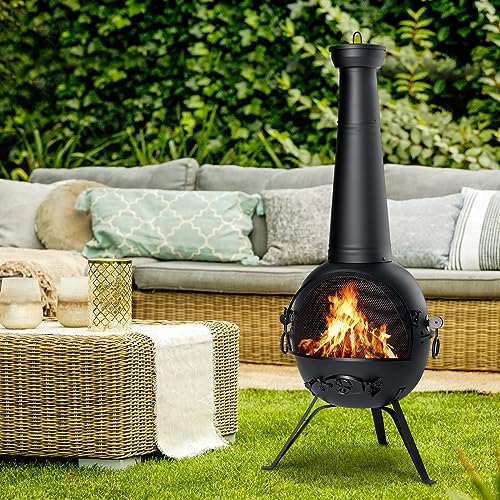 Big patio chiminea in garden setting
