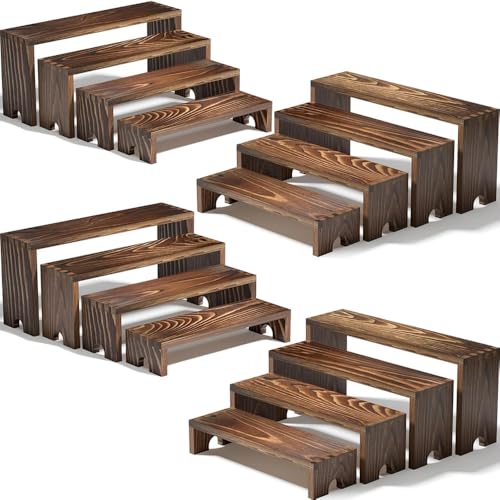 Vecxoty 4 set wooden tiered risers display stands front view