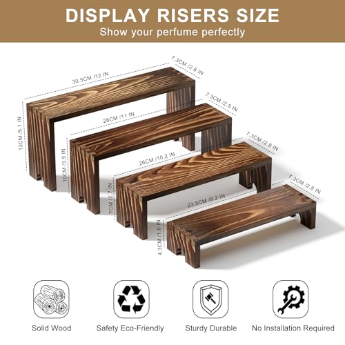 Nestable wooden riser set showing flat pack capability