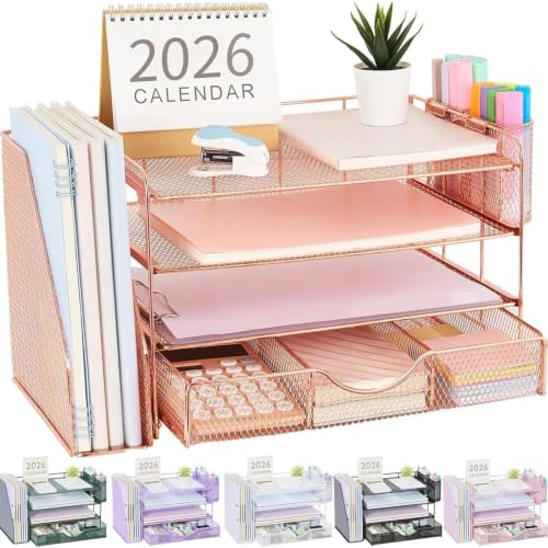 gianotter 4-tier desk organizer rose gold front view