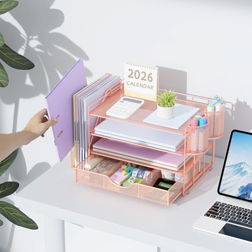 top view of desk organization system