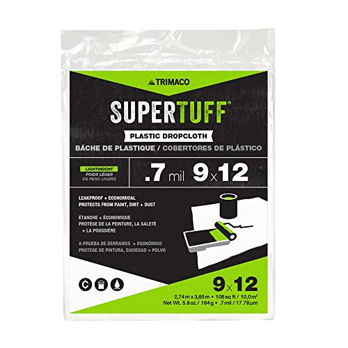 Trimaco 03307 SuperTuff Plastic Drop Cloth 9-feet x 12-feet folded packaging