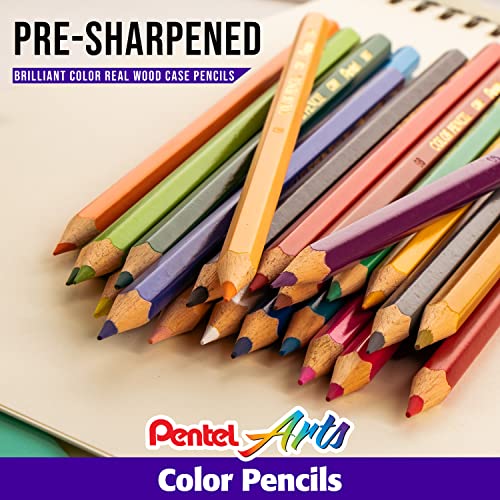 Pentel Arts colored pencils showing wood casing