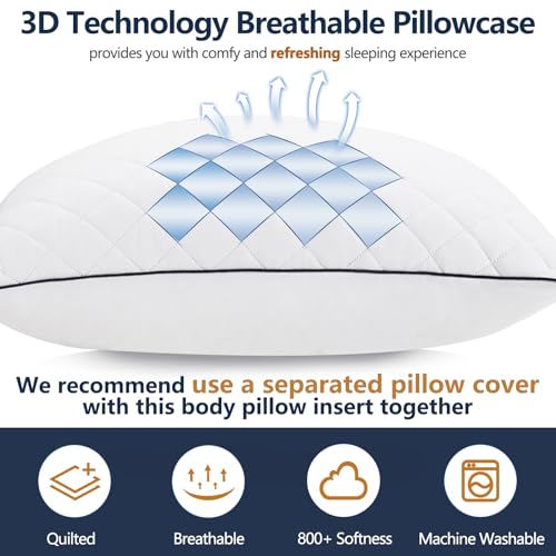Side view of the 20x54 inch long pillow
