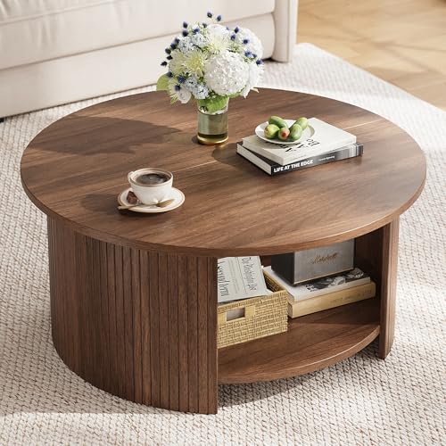 OneBlis round fluted coffee table in walnut