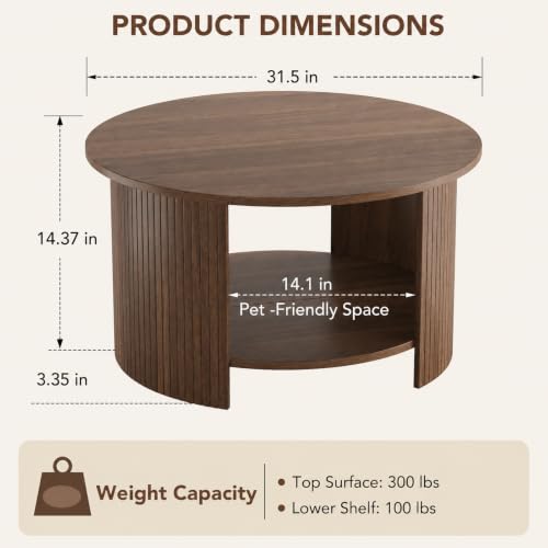 Top down view of the OneBlis round wood coffee table