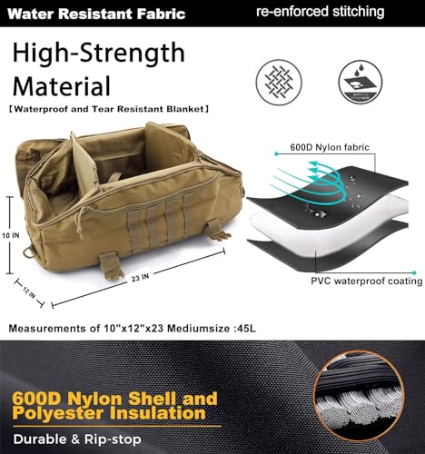 Open view of 45L bag with internal dividers