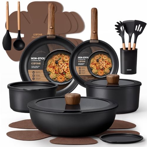 CAROTE 21pcs black pots and pans set overview