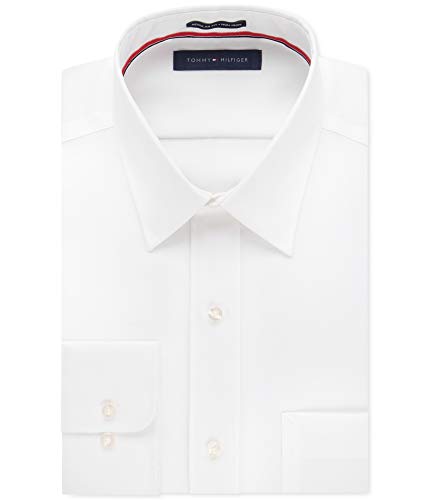 Tommy Hilfiger Men's Regular Fit Non-Iron Solid White Dress Shirt front view