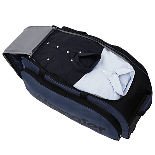 Rear handle and storage details of duffel