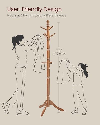 Side profile of VASAGLE rubber wood coat tree