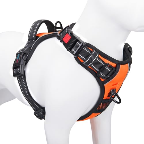 PHOEPET Reflective Dog Harness Large Orange side view
