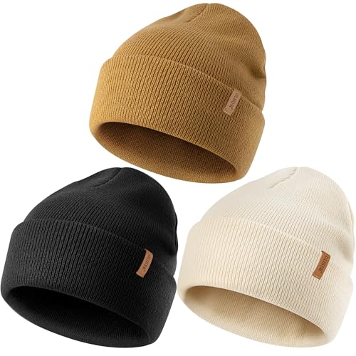 OLIKER 3 Pack Beanie Beige Brown Black set
