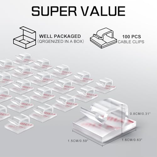 Clear adhesive wire clips perspective view
